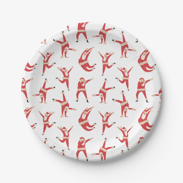 Dabbing Santa Fun Christmas Pattern Paper Plates (Front)
