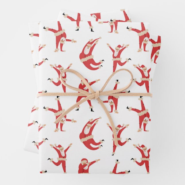 Dabbing Santa Fun Christmas Pattern Wrapping Paper Sheets (In situ)