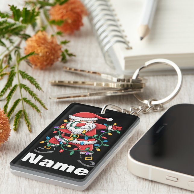 Dabbing Santa Funny Personalized Christmas Gift Keychain (Front Right)