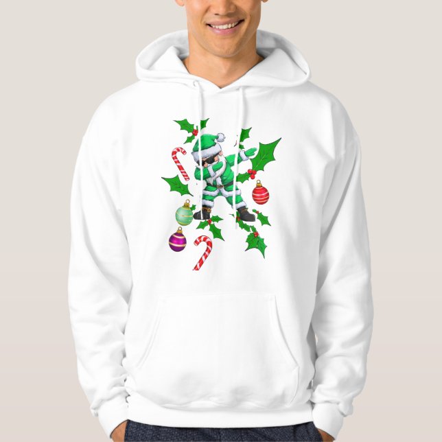 Dabbing Santa- Green & White Christmas Design  Hoodie (Front)
