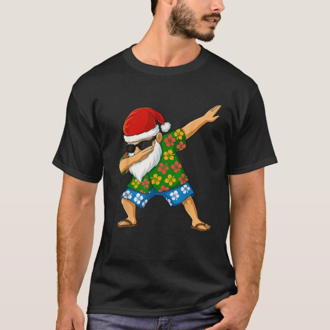 Dabbing Santa Hawaiian Beach Outfit Summer Christm T-Shirt (Front)