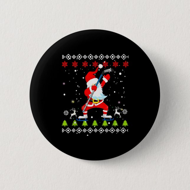 Dabbing Santa Hockey Ugly Christmas Sweater Xmas  Button (Front)