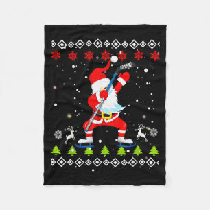 Dabbing Santa Hockey Ugly Christmas Sweater Xmas  Fleece Blanket
