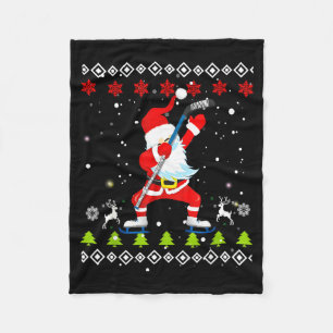 Dabbing Santa Hockey Ugly Christmas Sweater Xmas Fleece Blanket