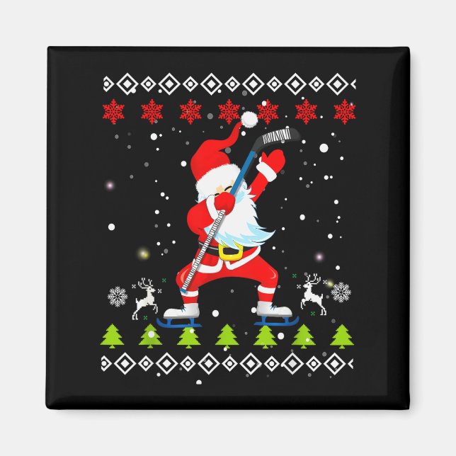 Dabbing Santa Hockey Ugly Christmas Sweater Xmas  Magnet (Front)