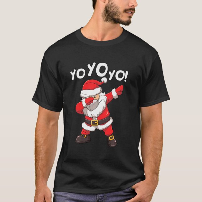 Dabbing Santa In Face Mask Yo Yo Yo Funny Christma T-Shirt (Front)