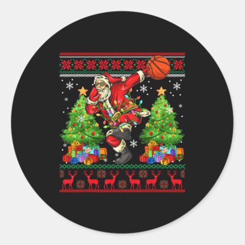 Dabbing Santa Playing Basketball Player Xmas Trees Classic Round Sticker