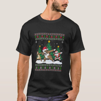 Dabbing Santa Reindeer American Bulldog Tree Light T-Shirt