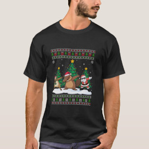 Dabbing Santa Reindeer Beaver Tree Lights Ugly Xma T-Shirt