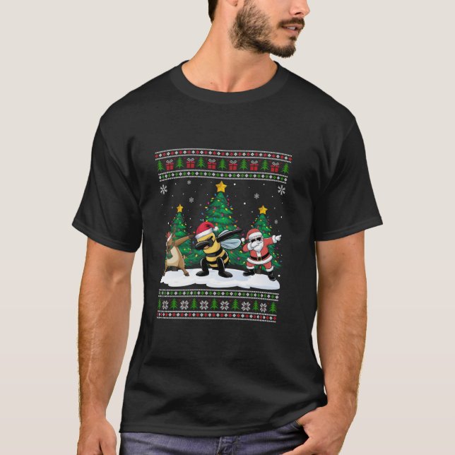 Dabbing Santa Reindeer Bee Tree Lights Ugly Xmas D T-Shirt (Front)