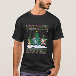 Dabbing Santa Reindeer Chameleon Tree Lights Ugly  T-Shirt