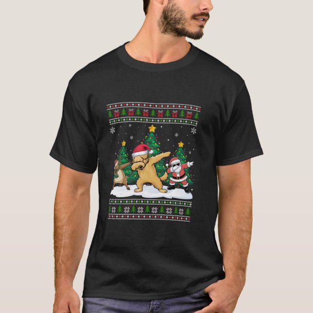 Dabbing Santa Reindeer Goldendoodle Dog Tree Light T-Shirt (Front)