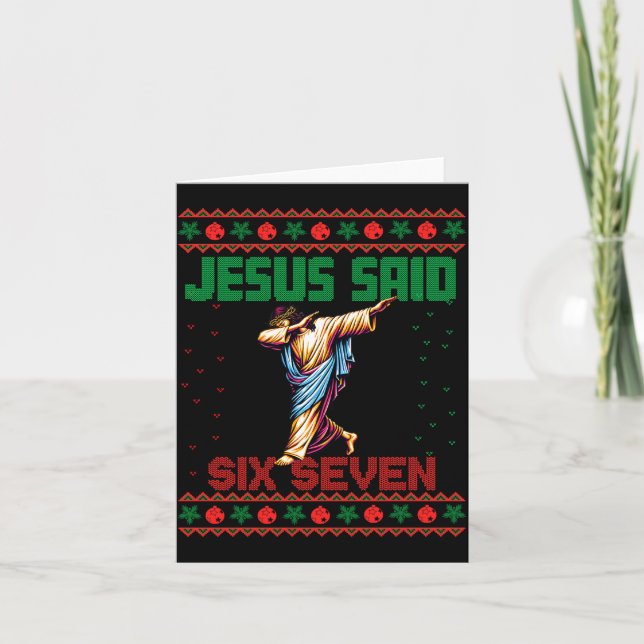 Dabbing Santa Says Six Seven 67 Meme Ugly Christma Card (Front)