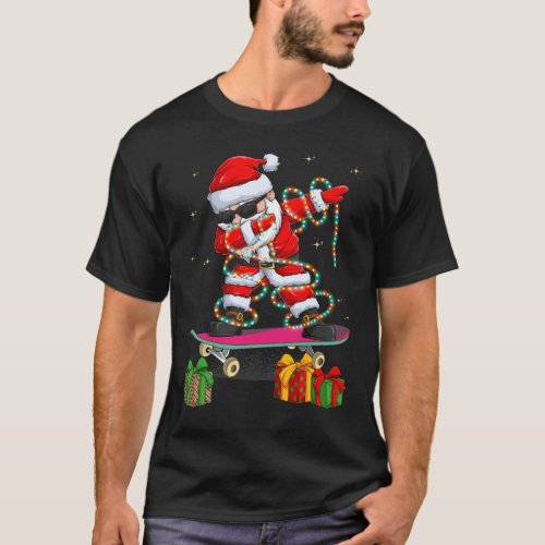 Dabbing Santa Skating Boys Girls Skater Christmas T_Shirt