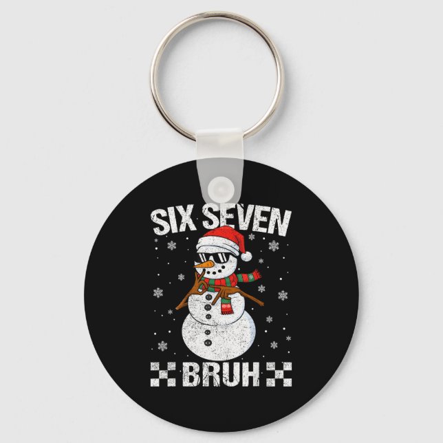 Dabbing Santa Snowman 6 7 Meme Christmas Six Seven Keychain (Front)
