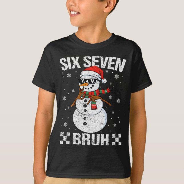 Dabbing Santa Snowman 6 7 Meme Christmas Six Seven T-Shirt (Front)