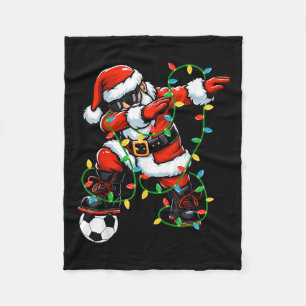 Dabbing Santa Soccer Christmas Lights Xmas Soccer  Fleece Blanket