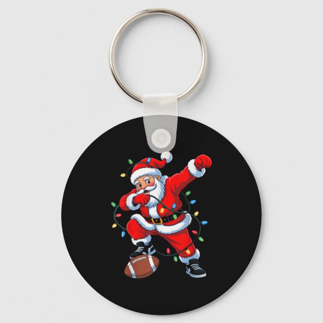 Dabbing Santa Xmas Lights Football Christmas Boys  Keychain (Front)