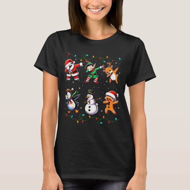 Dabbing Santa Xmas Lights Kids Girls Boys Christma T-Shirt (Front)