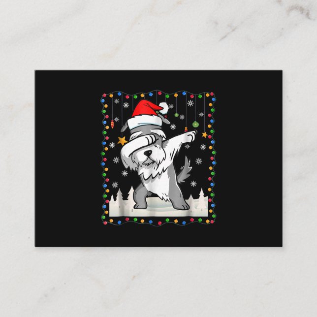 Dabbing Schnauzer Santa Light Christmas Business Card (Front)