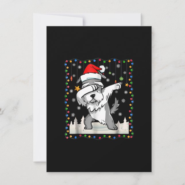 dabbing schnauzer santa light christmas t thank you card (Front)