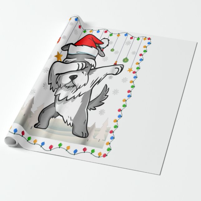 Dabbing Schnauzer Santa Light Christmas Wrapping Paper (Unrolled)