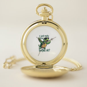 Dabbing Sea Turtle I Just Really Love Turtles Ok_ Pocket Watch