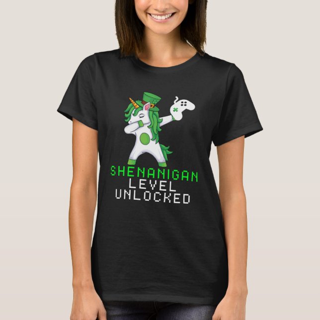 Dabbing Shamrock Shenanigans Leprechaun Unicorn Ga T-Shirt (Front)