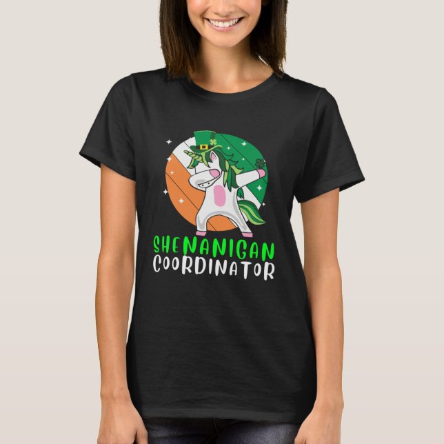 Dabbing Shamrock Shenanigans Leprechaun Unicorn Gn T-Shirt (Front)