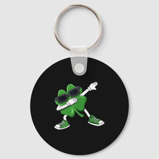Dabbing Shamrock St Patrick's Day Funny Boys Girls Keychain (Front)
