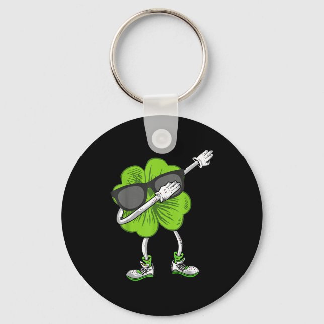 Dabbing Shamrock St Patrick's Day Funny Irish Boys Keychain (Front)