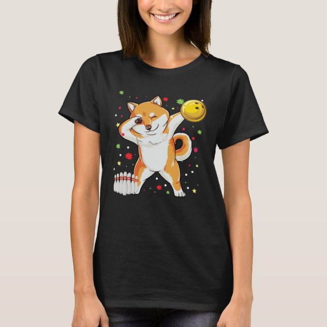 Dabbing Shiba Bowling   Bowling  Boy Girl T-Shirt (Front)