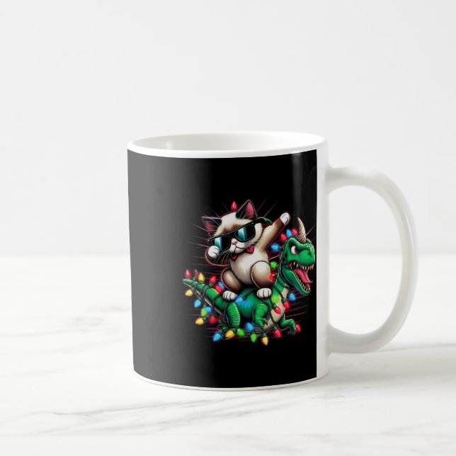 Dabbing Siamese Cat Xmas Lights Dinosaur T Rex Kid Coffee Mug (Right)