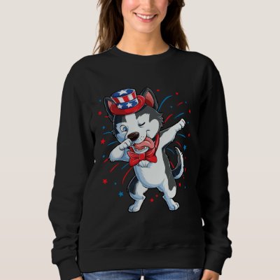 Dabbing Siberian Husky 4th of July Boys Kids Ameri Sweatshirt