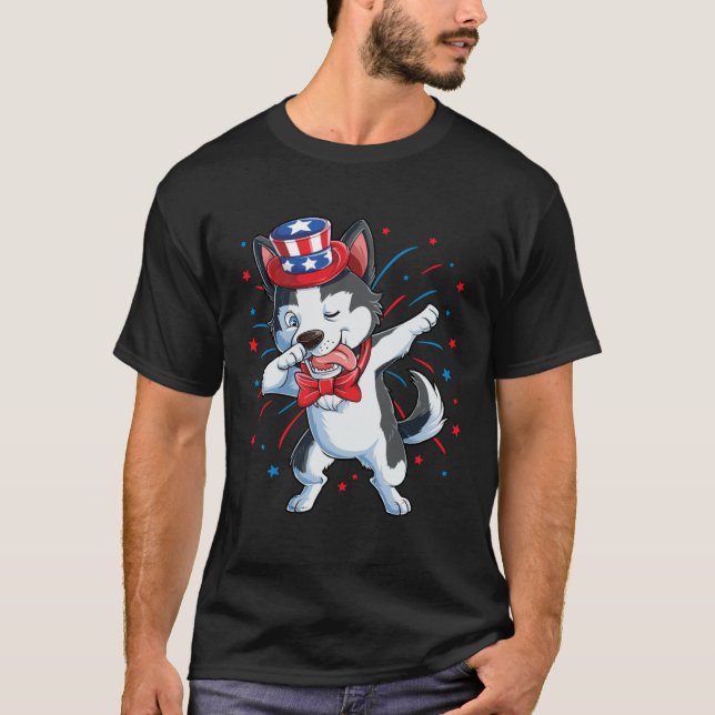 Dabbing Siberian Husky 4th of July Boys Kids Ameri T-Shirt (Front)