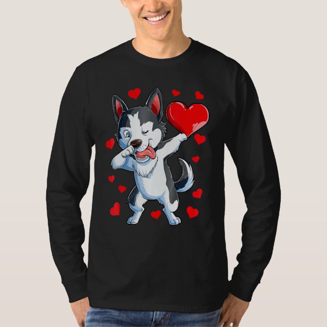 Dabbing Siberian Husky Heart Valentines Day Boys L T-Shirt (Front)