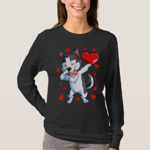 Dabbing Siberian Husky Heart Valentines Day Boys L T-Shirt