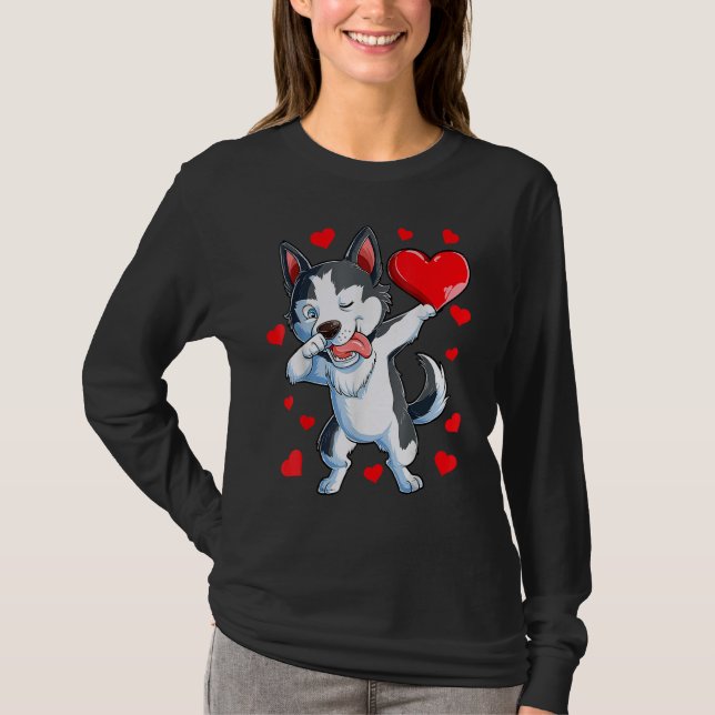 Dabbing Siberian Husky Heart Valentines Day Boys L T-Shirt (Front)