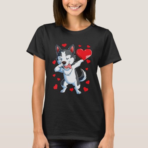 Dabbing Siberian Husky Heart Valentines Day Boys L T_Shirt