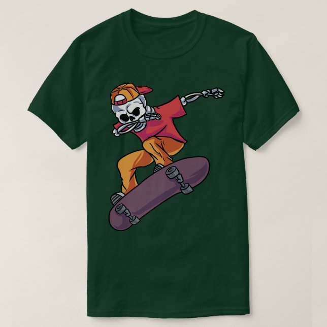Dabbing Skater Skeleton Skateboard Longboard Halfp T-Shirt (Design Front)