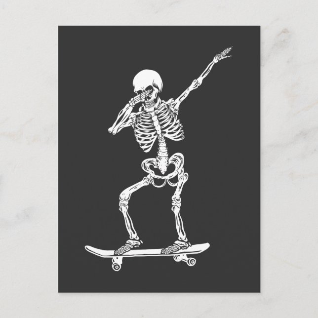 Dabbing Skating Skeleton Retro Skateboard Postcard (Front)