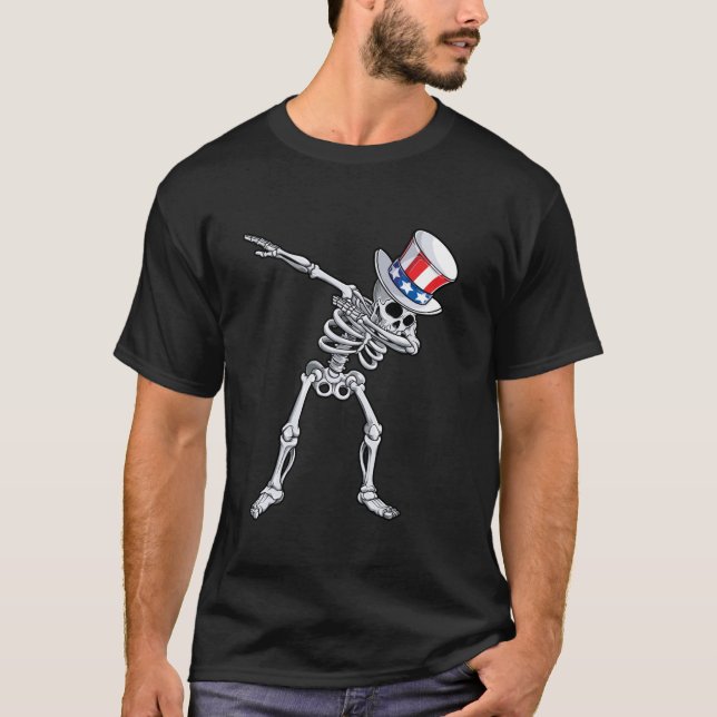 Dabbing Skeleton 4th Of July Uncle Sam Men Day Of  T-Shirt (Front)