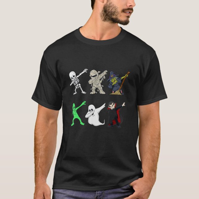 Dabbing Skeleton And Monsters Dracula Funny Dab Da T-Shirt (Front)