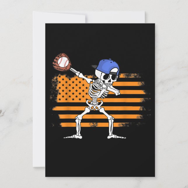 Dabbing Skeleton Baseball Funny Halloween Holiday Card (Front)