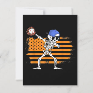 Dabbing Skeleton Baseball Funny Halloween Invitation