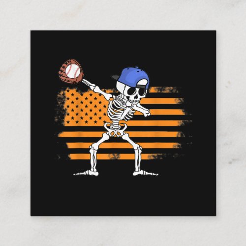 Dabbing Skeleton Baseball Funny Halloween Square Business Card
