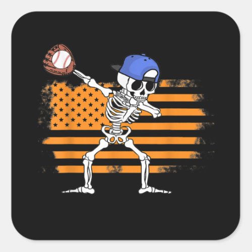 Dabbing Skeleton Baseball Funny Halloween Square Sticker
