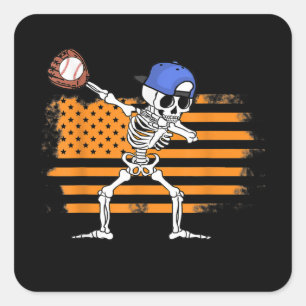 Dabbing Skeleton Baseball Funny Halloween Square Sticker