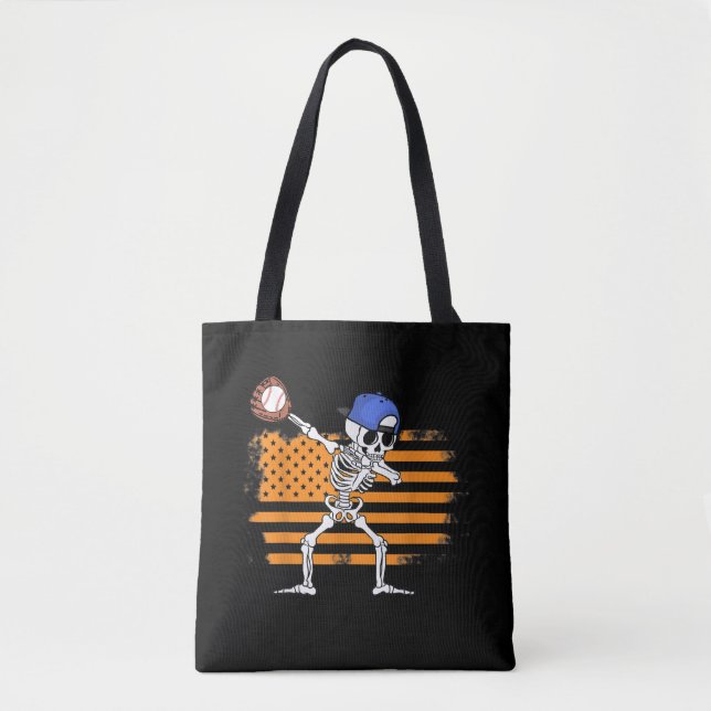 Dabbing Skeleton Baseball Funny Halloween Tote Bag (Front)