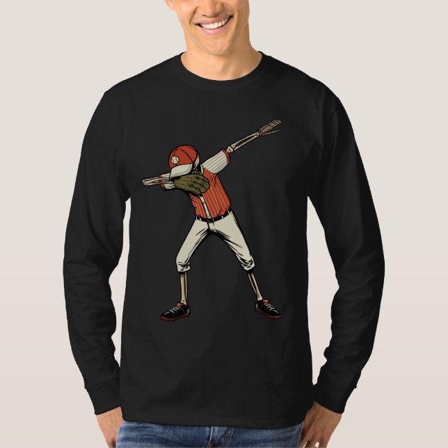 Dabbing Skeleton Baseball Halloween Boys Kids Men  T-Shirt (Front)